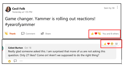 Reakce na příspěvky v Yammeru